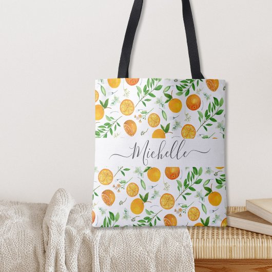 Orange Citrus Sommer Floral Botanisches Muster Tasche