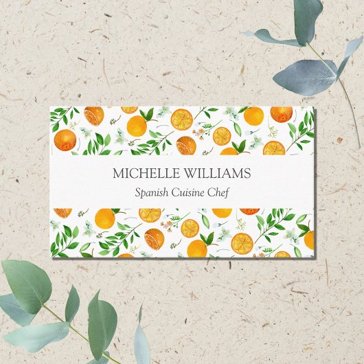 Orange Citrus Sommer Floral Botanisches Muster Visitenkarte