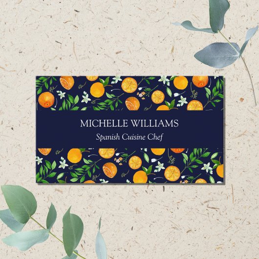 Orange Citrus Sommer Floral Botanisches Muster Visitenkarte