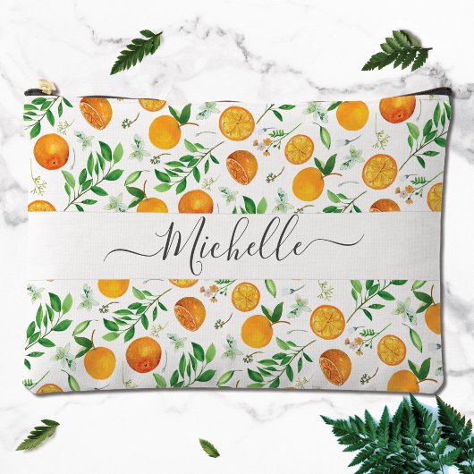 Orange Citrus Sommer Floral Botanisches Muster Zubehörtasche