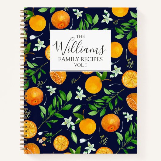 Orange Citrus Sommer Floral botanisches Rezept Buc Notizblock (Vorderseite)