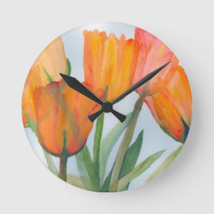 Orange Citrus Tulips Runde Wanduhr