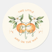Orange Citrus Two Little Cuties Baby Shower Favor Runder Aufkleber (Vorderseite)