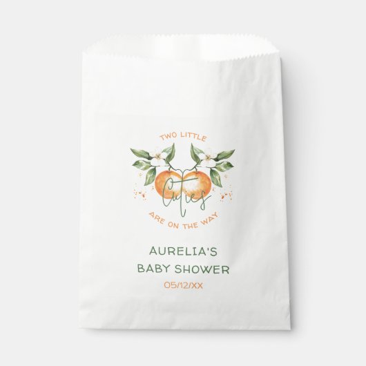 Orange Citrus Two Little Cuties Twin Baby Shower Geschenktütchen (Vorderseite)