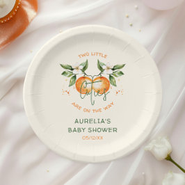 Orange Citrus Two Little Cuties Twin Baby Shower Pappteller