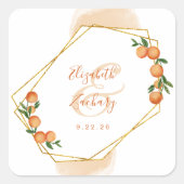 Orange Citrus Watercolor Goldene Hochzeit Quadratischer Aufkleber (Vorderseite)