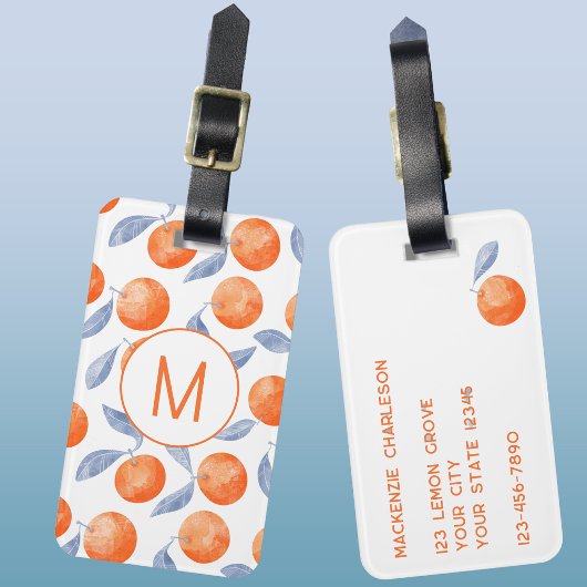 Orange Citrus Watercolor Monogram Mediterranean Gepäckanhänger