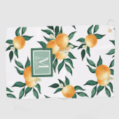 Orange Citrus Watercolor Monogram Name Golfhandtuch (Horizontal)