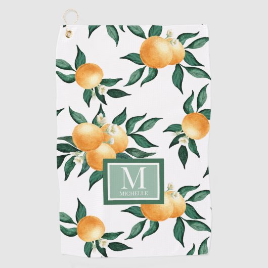 Orange Citrus Watercolor Monogram Name Golfhandtuch (Vorderseite)