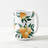 Orange Citrus Watercolor Monogram Name Kaffeetasse (VorderseiteRechts)