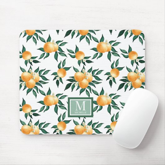 Orange Citrus Watercolor Monogram Name  Mousepad (Mit Mouse)