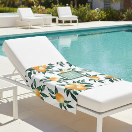 Orange Citrus Watercolor Monogram Name Strandtuch