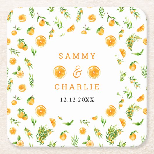 Orange Citrus Wedding Rechteckiger Pappuntersetzer (Vorderseite)
