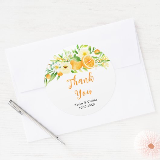 Orange Citrus Wedding Vielen Dank Runder Aufkleber (Umschlag)