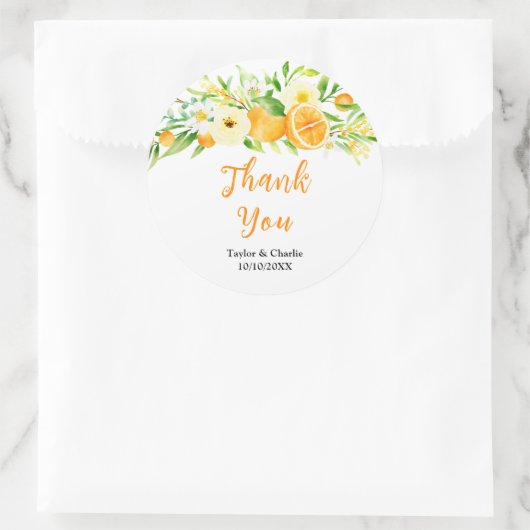 Orange Citrus Wedding Vielen Dank Runder Aufkleber (Tasche)