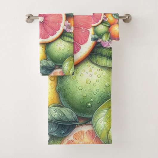 Orange Citrus Whimsical Watercolor Obstbäume & Blü Badhandtuch Set (Insitu)