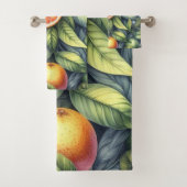 Orange Citrus Whimsical Watercolor Obstbäume & Blü Badhandtuch Set (Insitu)