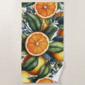 Orange Citrus Whimsical Watercolor Obstbäume & Blü Strandtuch (Vorderseite)