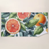Orange Citrus Whimsical Watercolor Obstbäume & Blü Strandtuch (Vorderseite)