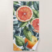 Orange Citrus Whimsical Watercolor Obstbäume & Blü Strandtuch (Vorderseite)