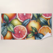 Orange Citrus Whimsical Watercolor Obstbäume & Blü Strandtuch (Vorderseite)