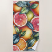 Orange Citrus Whimsical Watercolor Obstbäume & Blü Strandtuch (Vorderseite)