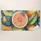 Orange Citrus Whimsical Watercolor Obstbäume & Blü Strandtuch (Vorderseite)