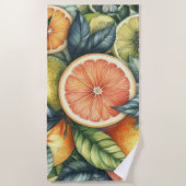 Orange Citrus Whimsical Watercolor Obstbäume & Blü Strandtuch (Vorderseite)