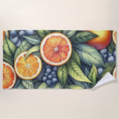 Orange Citrus Whimsical Watercolor Obstbäume & Blü Strandtuch (Vorderseite)