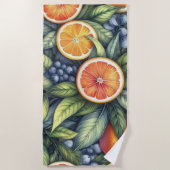 Orange Citrus Whimsical Watercolor Obstbäume & Blü Strandtuch (Vorderseite)
