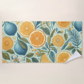 Orange Citrus Whimsical Watercolor Obstbäume & Blü Strandtuch (Vorderseite)