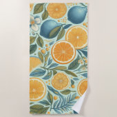 Orange Citrus Whimsical Watercolor Obstbäume & Blü Strandtuch (Vorderseite)