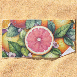 Orange Citrus Whimsical Watercolor Obstbäume & Blü Strandtuch