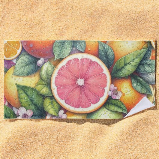 Orange Citrus Whimsical Watercolor Obstbäume & Blü Strandtuch