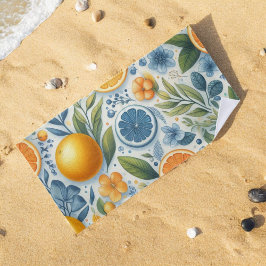 Orange Citrus Whimsical Watercolor Obstbäume & Blü Strandtuch