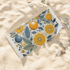 Orange Citrus Whimsical Watercolor Obstbäume & Blü Strandtuch