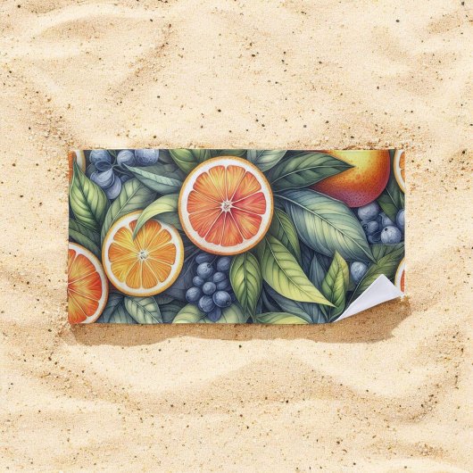 Orange Citrus Whimsical Watercolor Obstbäume & Blü Strandtuch