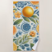 Orange Citrus Whimsical Watercolor Obstbäume & Blü Strandtuch (Vorderseite)