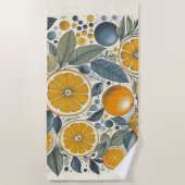 Orange Citrus Whimsical Watercolor Obstbäume & Blü Strandtuch (Vorderseite)