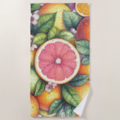 Orange Citrus Whimsical Watercolor Obstbäume & Blü Strandtuch (Vorderseite)
