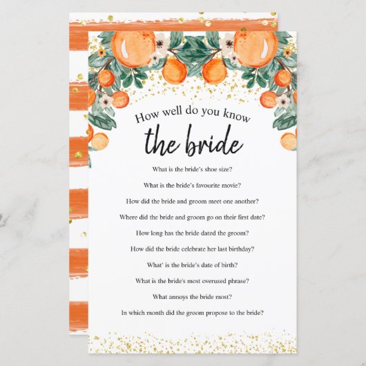 Orange Citrus Wie gut kennen Sie das Bride Game? (Vorne/Hinten)