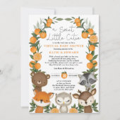 Orange Citrus Woodland Animals Virtual Baby Dusche Einladung (Vorderseite)