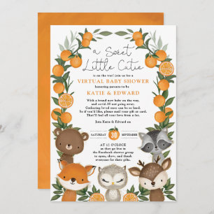 Orange Citrus Woodland Animals Virtual Baby Dusche Einladung