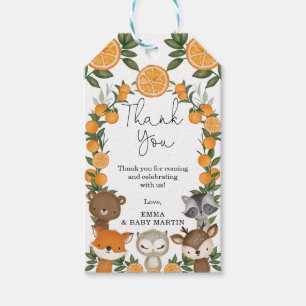 Orange Citrus Woodland Summer Baby Shower Favorite Geschenkanhänger
