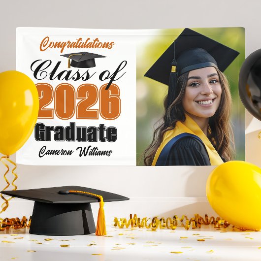 Orange Class of 2026 Graduation Party Photo Banner