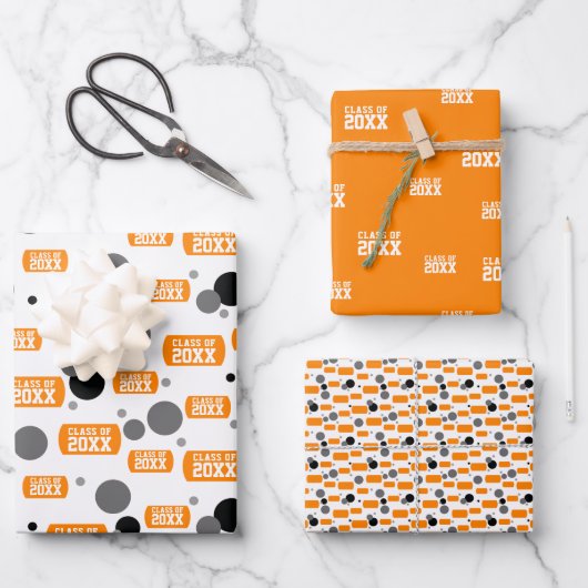 Orange "Class of" Hundeschema und Dotmuster Geschenkpapier Set (Vorderseite)