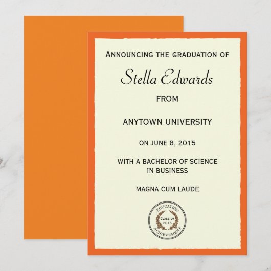 Orange Classic Abschluss Ankündigung (Vorne/Hinten)