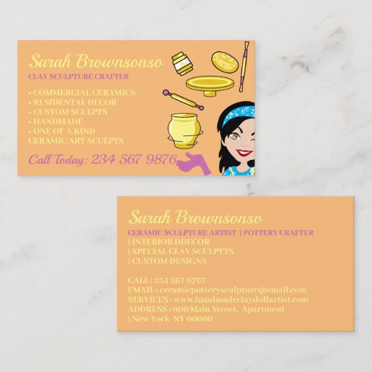 Orange Clay Keramik Pottery Lady Boss Crafter Visitenkarte (Vorne/Hinten)