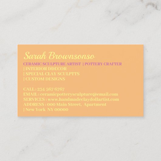 Orange Clay Keramik Pottery Lady Boss Crafter Visitenkarte (Rückseite)