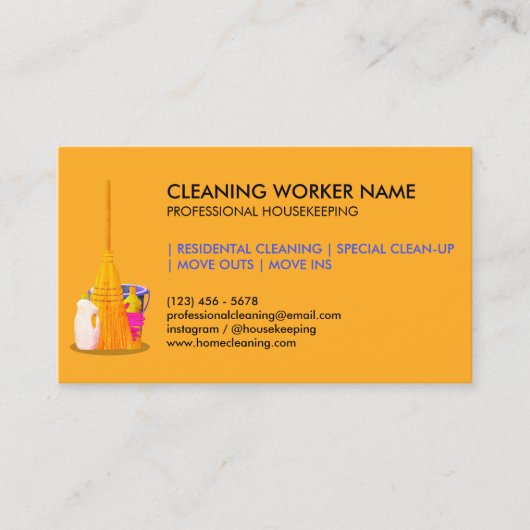 Orange Clearing Service Housekeeper Janitorial Visitenkarte (Vorderseite)